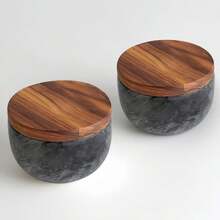 1pc Marble Storage Jar With Acacia Wood Lid Seasoning Box, Light Luxury Style Gift Jar, Suitable For Housewarming & Family Gifts - Multicolor - View 4