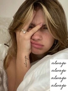 1張小尺寸身體藝術臨時紋身貼紙，適用於男女，黑色簡單英文單字Always圖案，防水假紋身，可遮蓋疤痕，可用於手臂、手腕、肩膀、腿部、腰部、頸部、手、胸部、大腿、手指 - 黑色 - 查看 1