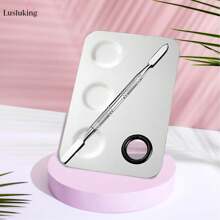 LUSLUKING Makeup Mixing Palette, Upgrade Stainless Steel Metal Mixing Tray With Spatula Artist Tool For Mixing Foundation - Silver - View 1