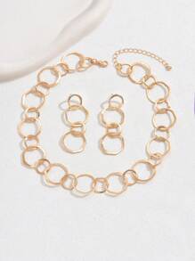 Juego De Joyas De Lujo Con Collar De Cadena De Tono Dorado Gótico Punk Y2k Y 1 Par De Pendientes Metálicos Brillantes Para Fiesta O Reunión De Año Nuevo De Mujeres