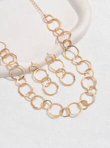 Juego De Joyas De Lujo Con Collar De Cadena De Tono Dorado Gótico Punk Y2k Y 1 Par De Pendientes Metálicos Brillantes Para Fiesta O Reunión De Año Nuevo De Mujeres