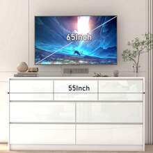 Dresser For Bedroom, Modern 7 Drawer Dresser With High Gloss Drawers, 55 Inch Large Wood Chest Of Drawer Handle Free, Long Dresser For Bedroom, Living Room, Entryway, Hallway - 白色 - 查看 3