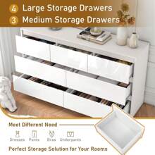 Dresser For Bedroom, Modern 7 Drawer Dresser With High Gloss Drawers, 55 Inch Large Wood Chest Of Drawer Handle Free, Long Dresser For Bedroom, Living Room, Entryway, Hallway - 白色 - 查看 2