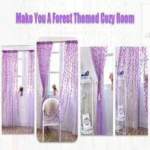 1PC/2pcs Willow Leaf Window Curtain Voile Tulle Room Salix Leaf Sheer Vine Curtain Voile Panel Drapes Curtain Purple Willow Leaf Curtain For Living Room, Bedroom, Balcony