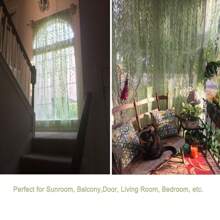 1PC/2pcs Willow Leaf Window Curtain Voile Tulle Room Salix Leaf Sheer Vine Curtain Voile Panel Drapes Curtain Purple Willow Leaf Curtain For Living Room, Bedroom, Balcony