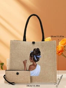 2 Pieces/Set Simple Printed Linen Tote Bag, Simple Bag, Cosmetic Wallet, Large Capacity Cosmetic Bag, Multifunctional Portable Handbag, Thank You Teacher Linen Bag Large Capacity Summer Travel Shopper Bag Christmas Scream Multifunctional Bag Laptop Thanksgiving Winter Purse Holiday Men Gifts Multi-Functional Outdoor Fashionable Casual Dad Gifts Boyfriend Gifts Goyard Vacation Gifts Side Bags Satchel Bag Leather Bag Hobo Bag Travel Essentials Holiday Essentials School Bag Pack Spring Pencil Case