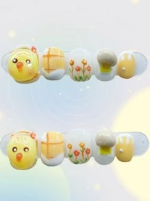 Eleve seu estilo com 10 peças de unhas postiças artesanais, adesivos para unhas postiças, decoração com strass, borboleta branca francesa, olho curto de gato 3D, criativo, engraçado, cômico, flor floral, fofo, moderno, japonês, unhas postiças, suprimentos para unhas - Verde - Ver 1