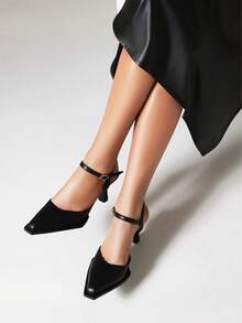 Của phụ nữ Đúng mốt Gót chân trung bình Lộ ra ngón chân Dép xăng đan , Thanh lịch Và Thoải mái , Cổ điển Và Linh hoạt , Thích hợp Đối với Nhiều loại Dịp - màu đen - Xem 2