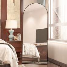CASSILANDO Full Length Mirror 65"*24" Floor Mirror, Standing Mirror Smooth Arched Top Mirror, Large Arched Mirror, Bedroom Living Room Wall Mirror, Black,Gold - 黑色 - 查看 6