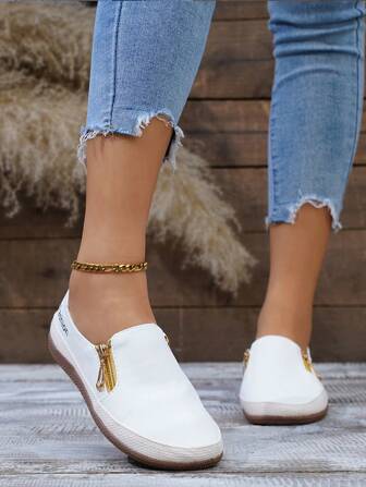 2024年春季新款歐美風格滑入式女士時尚拉鍊休閒運動鞋