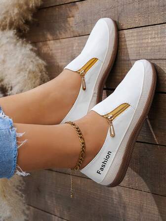 2024 Spring New Arrival European And American Style Slip-On Women's Fashion Zipper Casual Sneakers