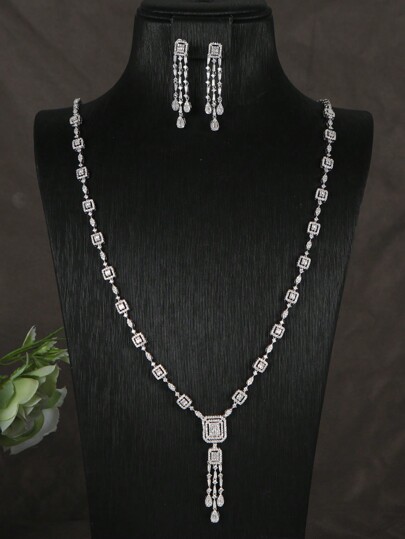 1set White Cubic Zirconia Necklace & Earring Set