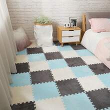 18pcs White, Grey, Light Blue Mixed Color Plush Carpet Mat With Anti-Slip, Shockproof, Hand-Washable And Cuttable Features, Perfect Home Decor For Living Room, Bedroom - Multicolor-white+Grey+Light Blue - View 3