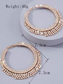 2 Chiếc Phóng Đại Nữ Kim Cương Giả Tua Rua Vòng Tròn Lớn Thả Bông Tai Hàng Ngày, Ngày Và Đảng Phụ Kiện - Bạc - Xem 5