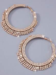 2 Chiếc Phóng Đại Nữ Kim Cương Giả Tua Rua Vòng Tròn Lớn Thả Bông Tai Hàng Ngày, Ngày Và Đảng Phụ Kiện - Bạc - Xem 4