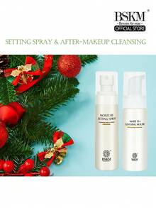 BensonKemar 2pcs/Set Travel Size Makeup Fixing Spray & Cleansing Mousse, Gifts, Waterproof, Sweatproof, Moisturizing, Gentle Facial Cleanser - Apricot - View 2