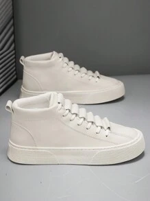 厚底百搭中帮男鞋，四季时尚运动鞋，透气又时尚。男士休闲皮革中帮运动鞋 - 白色 - 查看 1