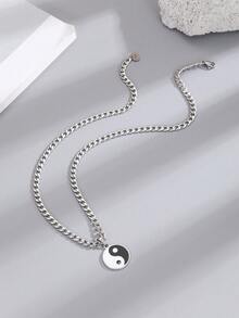 Men's Stainless Steel Yin Yang Necklace - Black and White - View 4