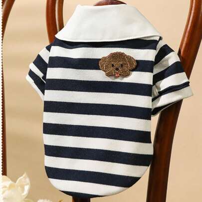 1pc Pet Polo Shirt For Dogs And Cats, Blue Stripe And Red Stripe