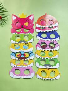 14 piezas de accesorios de fiesta, máscaras con patrón de tiburón de dibujos animados, adecuadas para varios tipos de fiestas temáticas - Multicolor - Ver 1