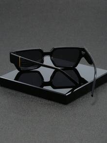 1pc Men's Black Geometric Plastic Lines Pattern Textured Casual Punk Music Festival Fashionable Eyeglasses Suitable For Daily Wear, Driving, Commuting And Vacation Shades Accessories - Black - View 4