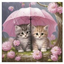 Diy Diamond Painting Kit, 5d Cat Holding Umbrella Round Diamond Art Set, Circular Full Drill Diamond Embroidery With Accessories, Art Wall Decoration Gift For Home