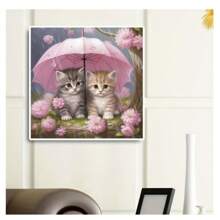 Diy Diamond Painting Kit, 5d Cat Holding Umbrella Round Diamond Art Set, Circular Full Drill Diamond Embroidery With Accessories, Art Wall Decoration Gift For Home