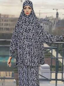 1 chiếc áo Abaya dài rộng có mũ trùm đầu và khăn trùm đầu dành cho nữ, thích hợp cho việc cầu nguyện, thể thao trong nhà/ngoài trời, khăn che mặt mềm mại cho nữ, phụ kiện cần thiết cho kỳ nghỉ và du lịch. - Nhiều màu - Xem 2