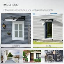 Pensilina Tettoia da Esterno 103x96.5cm in Policarbonato e Alluminio per Balcone Porte e Finestre con Kit Montaggio, Marrone - Tagli Unica - Visualizzare 6