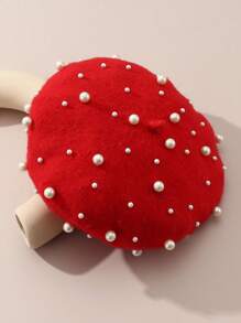 Children's Red Faux Pearl Beret - Red - View 1