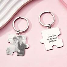 1pc Custom Puzzle Picture Keychain Personalized Text Keychain Customized Picture Keychain Doubled Sided Picture And Text Keychain - 4*4.4cm 1st Anniversary Boyfriend Gift Girlfriend Gift Idea Custom Keychain Unique Gift For Her Ideal For Valentine's Day, Mother's Day, Father's Day, Christmas, Birthdays, Or Anniversaries, Best Gift For Mom, Dad, Wife, Husband, Girlfriend, Boyfriend, Grandpa, Stepfather