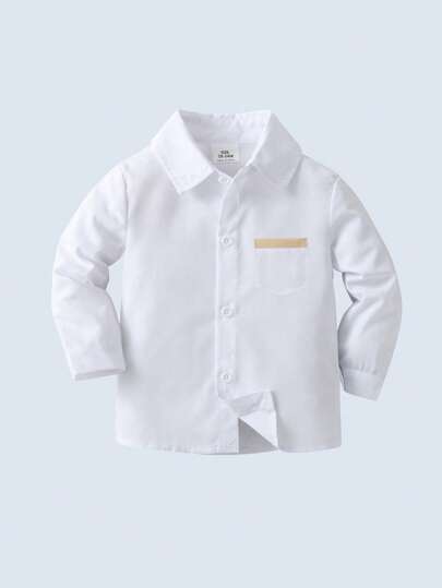 Camisa de manga larga con botones y cuello para niño, informal/escuela/fiesta