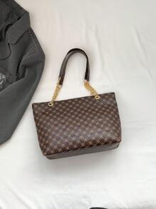 Fashionable Vintage Crocodile Pattern Women's Shoulder Tote Bag,Large Capacity Bag For Women,School Bag,Large Capacity,Portable,Classic Casual,Business Casual,For Teen Girls Women College Students,White-Collar Workers,Perfect For Work,Back To School,Middle School,High School,College, Fashionable Tote Bag With Zipper, Animal Print Women Bag - Brown - View 4