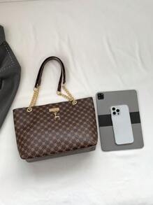 Fashionable Vintage Crocodile Pattern Women's Shoulder Tote Bag,Large Capacity Bag For Women,School Bag,Large Capacity,Portable,Classic Casual,Business Casual,For Teen Girls Women College Students,White-Collar Workers,Perfect For Work,Back To School,Middle School,High School,College, Fashionable Tote Bag With Zipper, Animal Print Women Bag - Brown - View 3