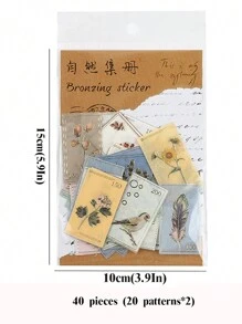40入組/袋金箔貼紙包,詩歌與遠方系列,復古拼貼材料貼紙,適用於剪貼簿和日誌裝飾 - 彩色 - 查看 6