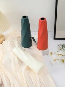 1 pieza Jarrón de plástico de unicolor para decoración, adecuado para sala de estar, dormitorio, balcón, oficina, mesa, con decoración de cultivo de agua, decoración del hogar, decoración de habitación, jarrón de vidrio - Blanco - Ver 1