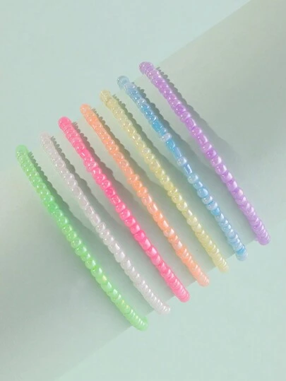 7pcs/Set Girls' Mixed Color Rice Bead Bracelet Set, Suitable For Daily Decoration