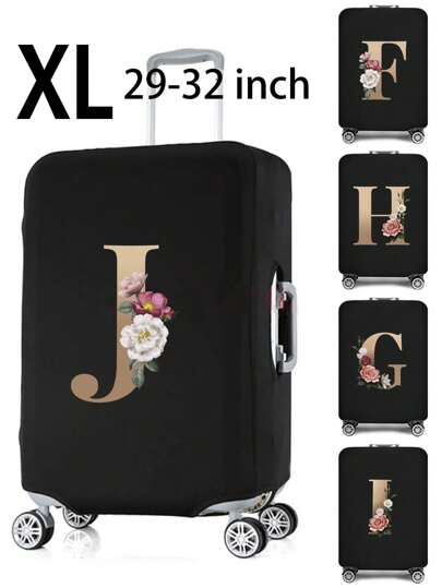 Luggage Cover Elastic Suitcase Black Protective Case Elastic Trolley 29-32 Inch Travel Luggage Dust Cover Letter Gold Print Duffle Case Travel Essentials Accessories For Travel Outdoor Back To School Luggage Covers Suitcase Protective Cover For Holiday For Vacation  Travel Essentials Travel Accessories Bag For School School Accessories School Stuff