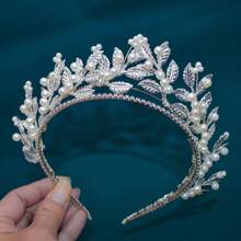 1pc Handmade Beaded Bridal Headband, European And American Style Pearl And Crystal Hair Accessory, Suitable For Wedding, Daily Wear And Party