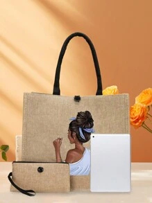 2 Pieces/Set Simple Printed Linen Tote Bag, Simple Bag, Cosmetic Wallet, Large Capacity Cosmetic Bag, Multifunctional Portable Handbag, Thank You Teacher Linen Bag Large Capacity Summer Travel Shopper Bag Christmas Scream Multifunctional Bag Laptop Thanksgiving Winter Purse Holiday Men Gifts Multi-Functional Outdoor Fashionable Casual Dad Gifts Boyfriend Gifts Goyard Vacation Gifts Side Bags Satchel Bag Leather Bag Hobo Bag Travel Essentials Holiday Essentials School Bag Pack Spring Pencil Case