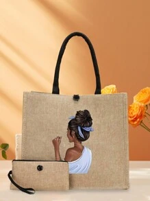 2 Pieces/Set Simple Printed Linen Tote Bag, Simple Bag, Cosmetic Wallet, Large Capacity Cosmetic Bag, Multifunctional Portable Handbag, Thank You Teacher Linen Bag Large Capacity Summer Travel Shopper Bag Christmas Scream Multifunctional Bag Laptop Thanksgiving Winter Purse Holiday Men Gifts Multi-Functional Outdoor Fashionable Casual Dad Gifts Boyfriend Gifts Goyard Vacation Gifts Side Bags Satchel Bag Leather Bag Hobo Bag Travel Essentials Holiday Essentials School Bag Pack Spring Pencil Case
