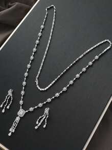 1套白色立方氧化鋯項鍊和耳環套裝