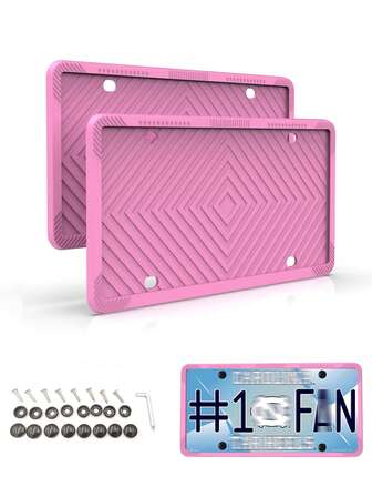 2枚 ピンク アメリカナンバープレートフレーム、耐衝撃性、耐候性、耐錆性、簡単取り付け、ほとんどの北米車種に対応