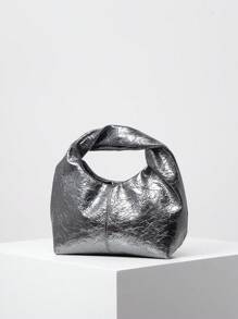 Fashionable Asymmetrical Two-Tone Twisted Square Handbag, Concise And Versatile Commuter Bag For Women - smoke gray - View 2