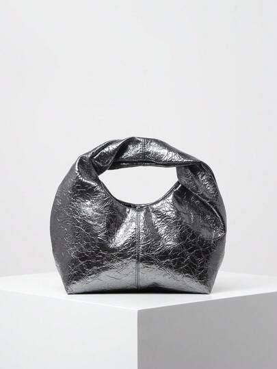 Fashionable Asymmetrical Two-Tone Twisted Square Handbag, Concise And Versatile Commuter Bag For Women