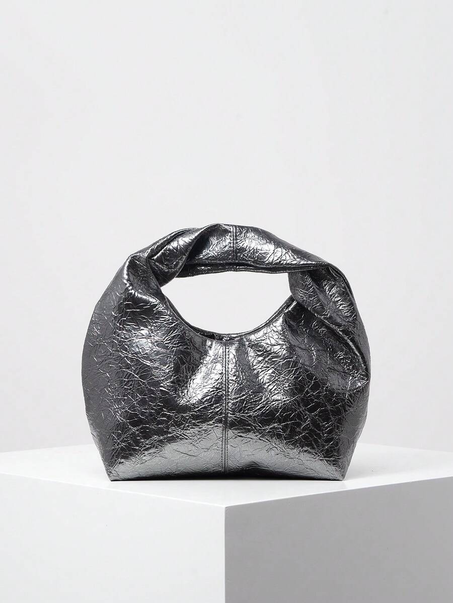 Fashionable Asymmetrical Two-Tone Twisted Square Handbag, Concise And Versatile Commuter Bag For Women - smoke gray - View 1