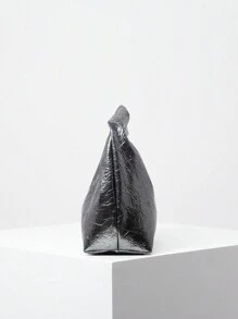 Fashionable Asymmetrical Two-Tone Twisted Square Handbag, Concise And Versatile Commuter Bag For Women - smoke gray - View 5