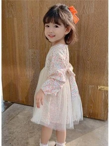 Young Girl Summer Princess Dress With Floral & Mesh Contrast