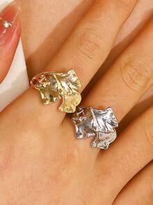 1 pieza Anillo de diseño asimétrico con textura con forma de rama y hoja de Ginkgo, adecuado para mujeres - Ginkgo biloba - Ver 2