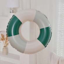 1pc Inflatable Green Striped Pvc Floating Swimming Ring For Pool, Beach - Green - View 5